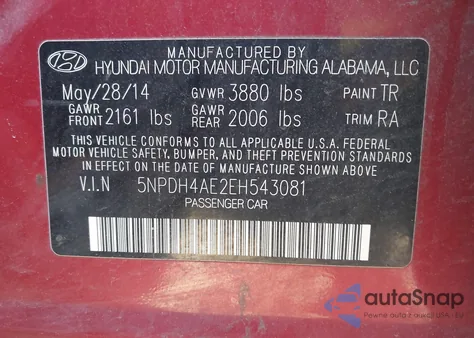 2014 Hyundai Elantra Se from USA, damaged, VIN 5NPDH4AE2EH543081